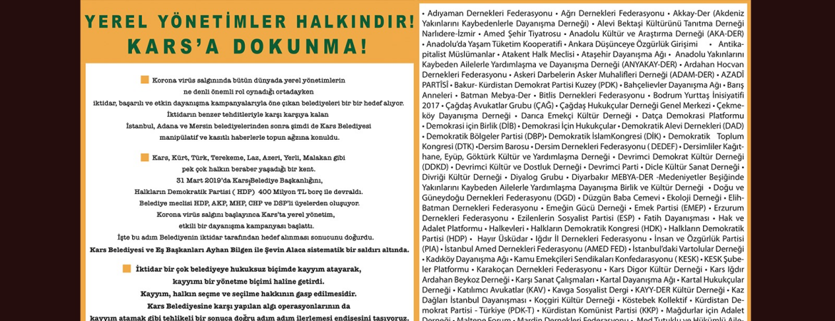 Yerel Yönetimler Halkındır: Kars'a Dokunma!